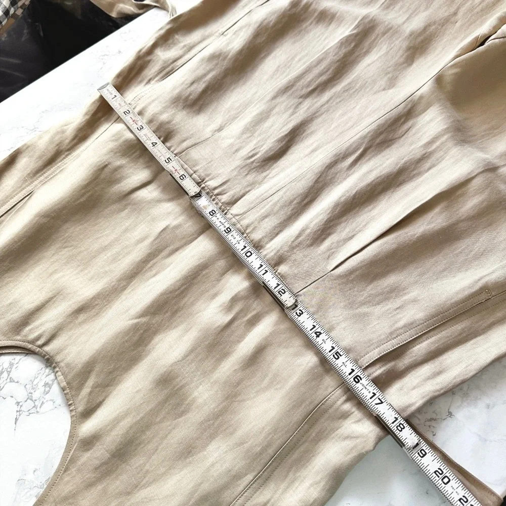 Banana Republic Gold Shimmer Tan Linen Sleeveless Tie Waist Jumpsuit Size Small